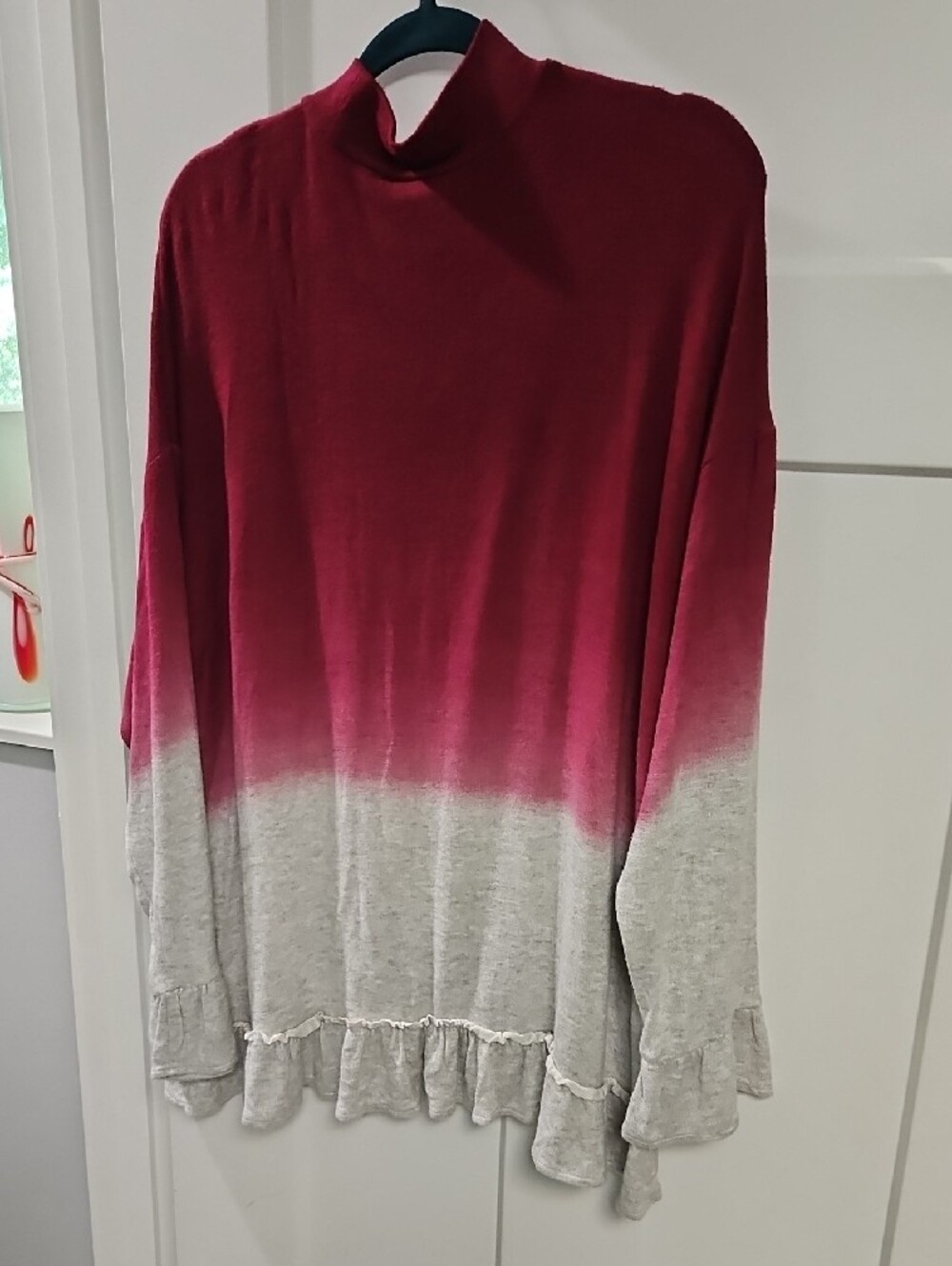 Cato Red to Light Gray Ombre Tunic with Ruffle Hem - Picture 3 of 3
